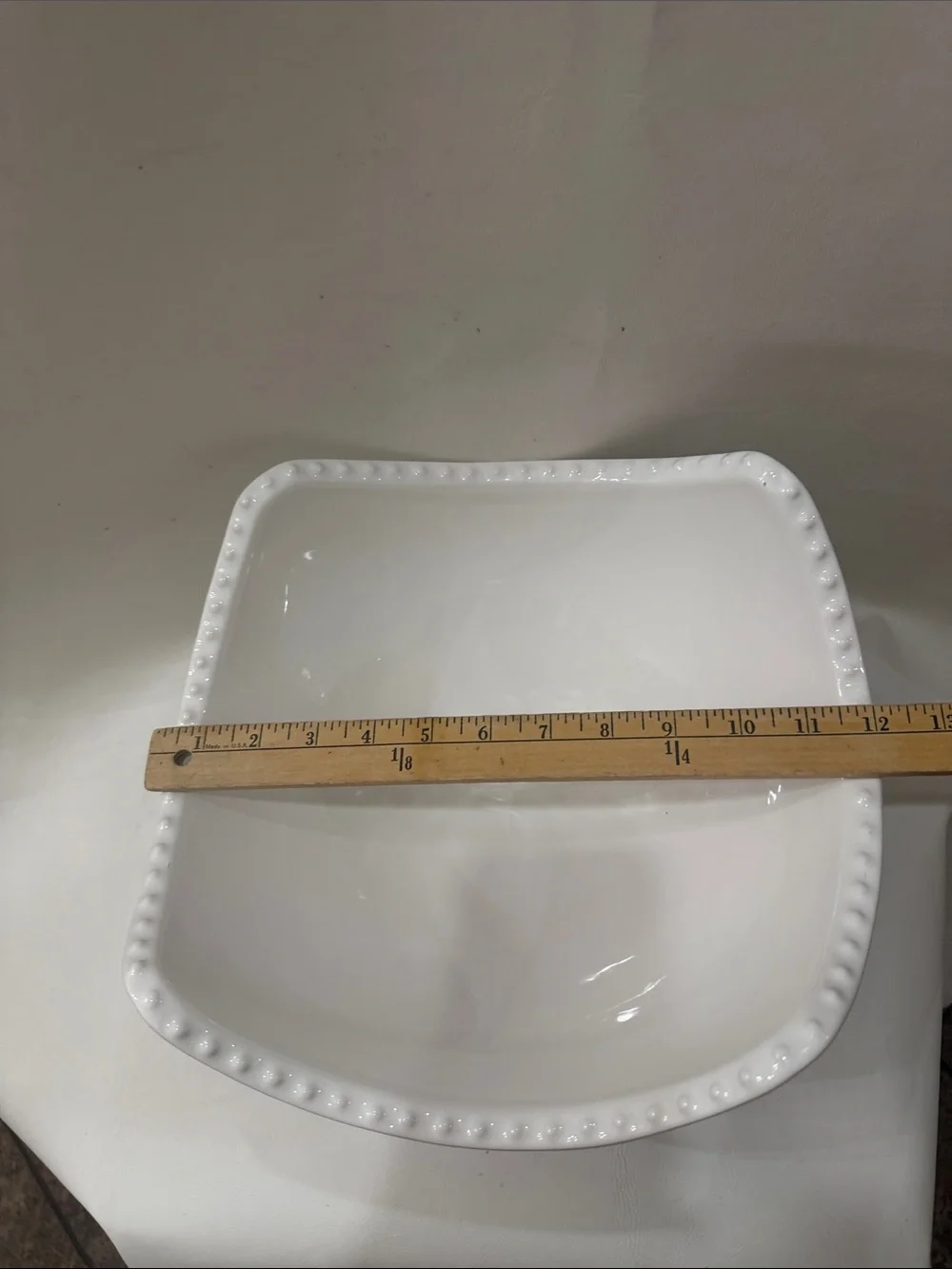 Ceriart Portugal Elegant White Ceramic Serving Bowl Beaded Edge 12 In X 12 In